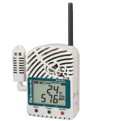 Radiowy rejestrator temperatury, wilgotności, dwutlenku węgla CO2 RTR-576, sondy zewnętrzne